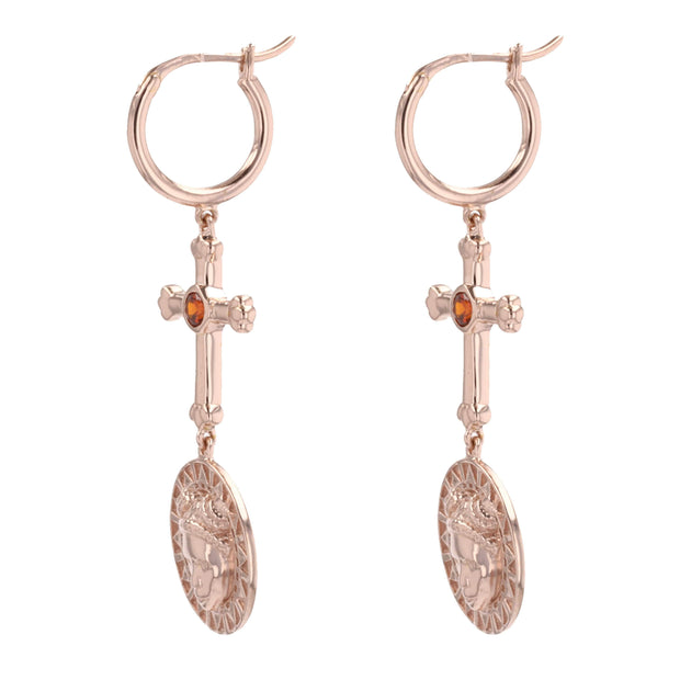 Faces Earrings with Red Garnet in Rose Gold