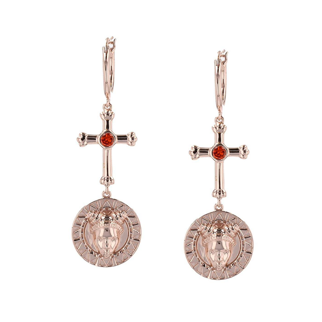 Faces Earrings with Red Garnet in Rose Gold
