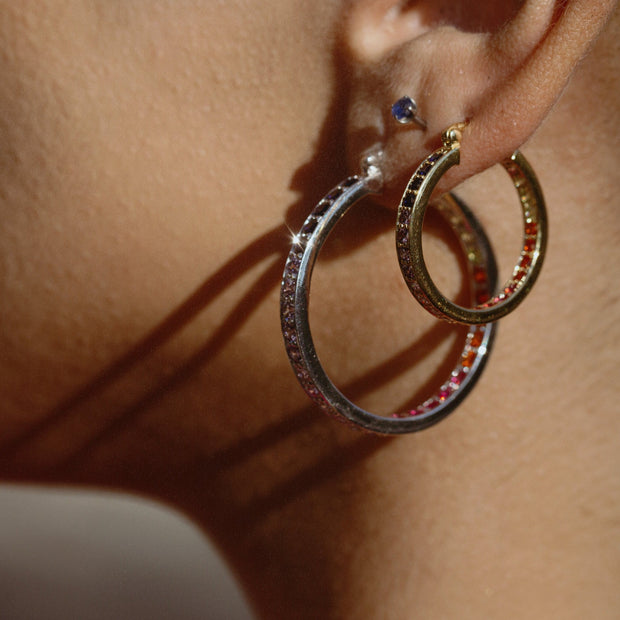 Adore Adorn Earrings Multi-Color Half Dollar-Sized Lucky Hoop in Rhodium