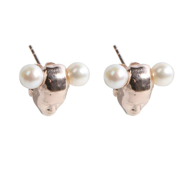 Twins Earrings with Freshwater Pearls in Rose Gold