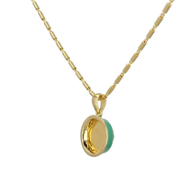 Peach Enamel Necklace with Moonstone Cabochon in Gold