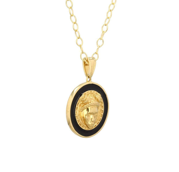 Reava Coin Necklace with Black Enamel in 14K Gold