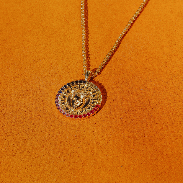 Adore Adorn Necklace Gold Reava Coin Necklace with Natural Ombre Sapphires