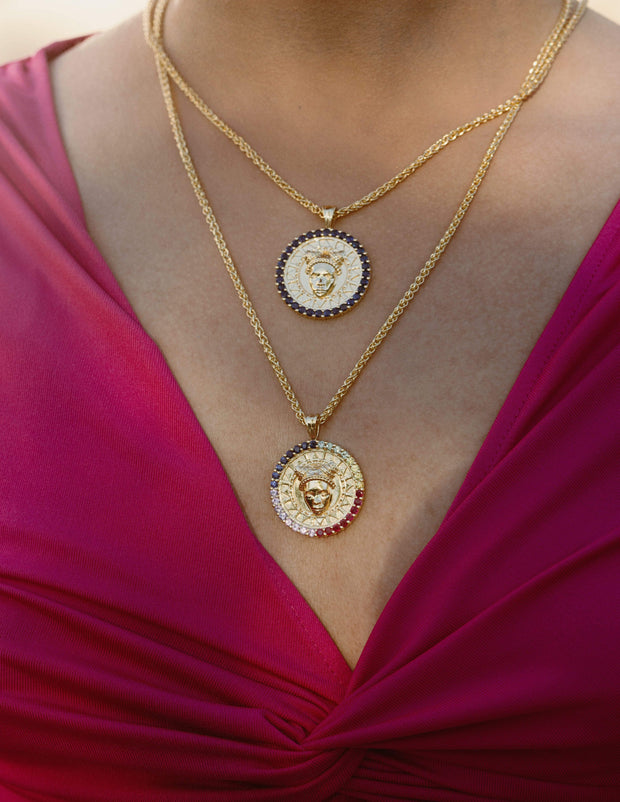 Adore Adorn Necklace Gold Reava Coin Necklace with Natural Ombre Sapphires