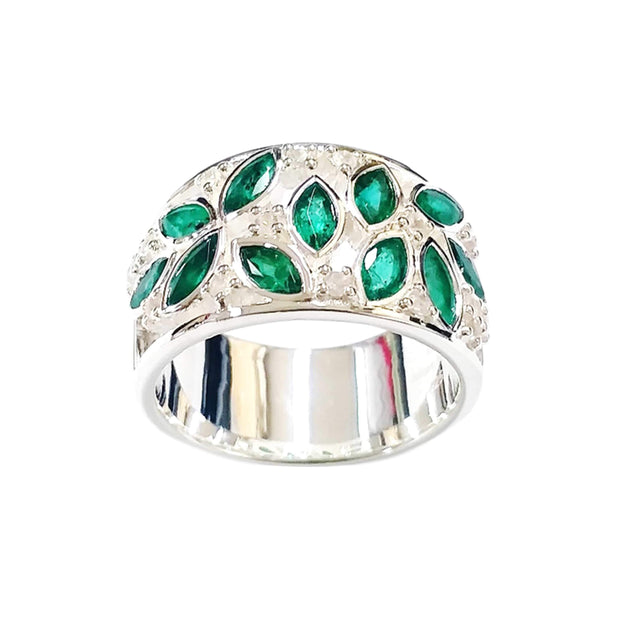 Adore Adorn Ring 6 Destiny Cocktail Ring with Emerald + White Sapphire in Rhodium Size 6