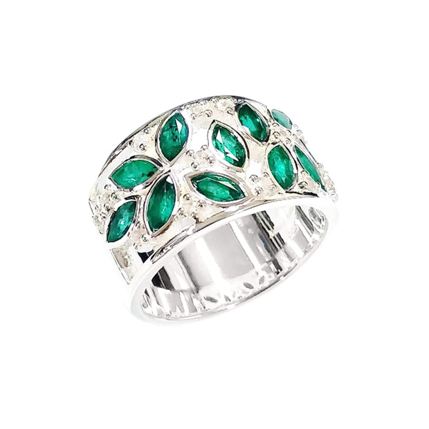 Adore Adorn Ring 6 Destiny Cocktail Ring with Emerald + White Sapphire in Rhodium Size 6