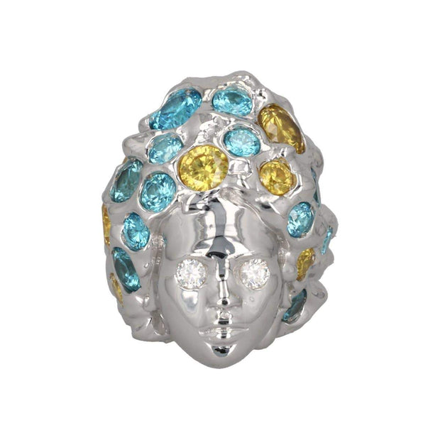 Adore Adorn Ring 6 / London Blue Topaz/ Yellow Topaz / White Quartz Missy Ring in White Rhodium London Blue Topaz/ Yellow Topaz / White Quartz Size 7 and Size 6