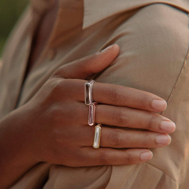 Brilliance Side Band Ring with Rose Quartz + Mother of Pearl - 1 Left