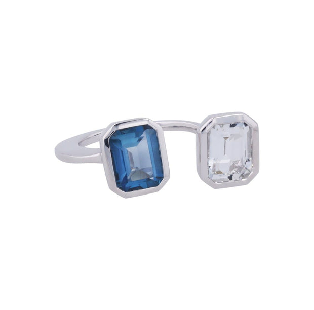 Adore Adorn Ring Lila Ring with Blue + White Topaz in White Rhodium Size 6 and 9