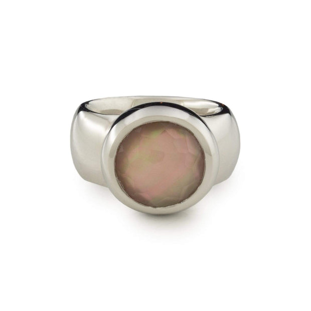 Madame Domed Ring with Brown Mother of Pearl in Rhodium