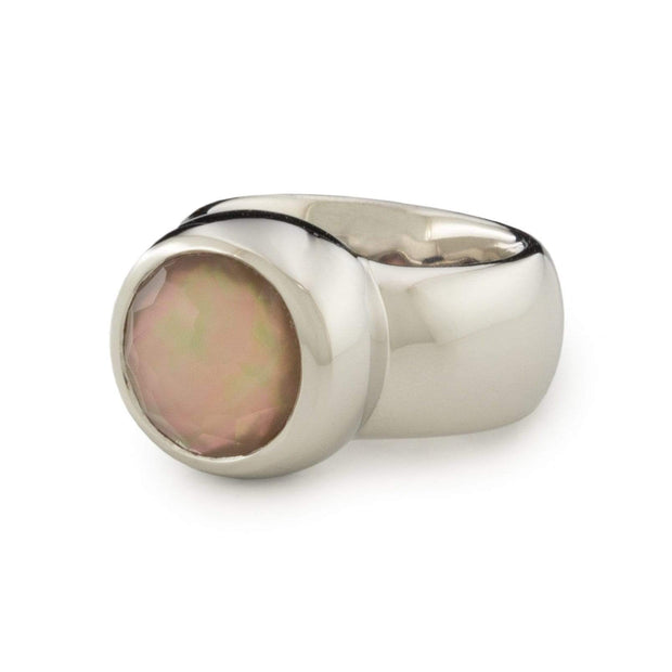 Madame Domed Ring with Brown Mother of Pearl in Rhodium