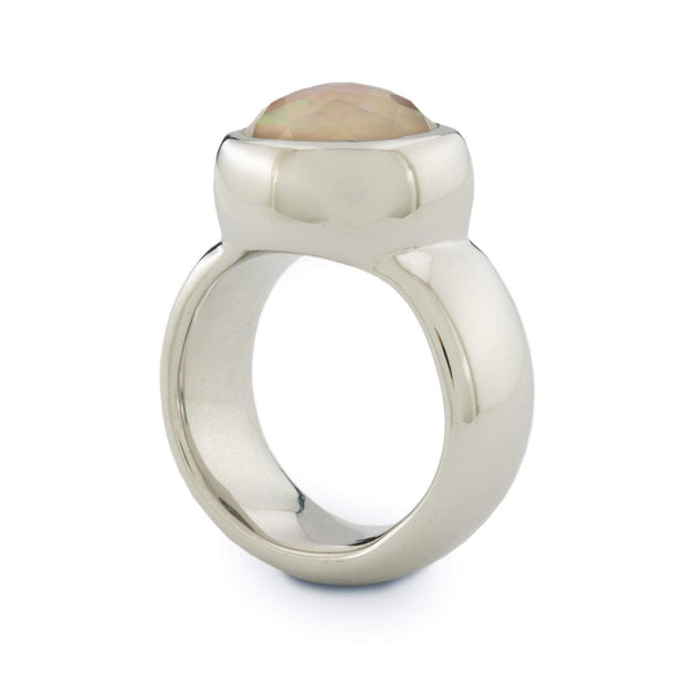 Madame Domed Ring with Brown Mother of Pearl in Rhodium