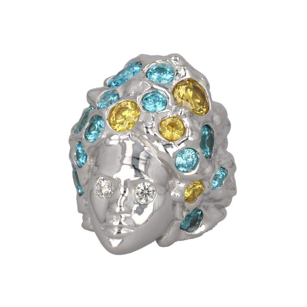 Adore Adorn Ring Missy Ring in White Rhodium London Blue Topaz/ Yellow Topaz / White Quartz Size 7 and Size 6