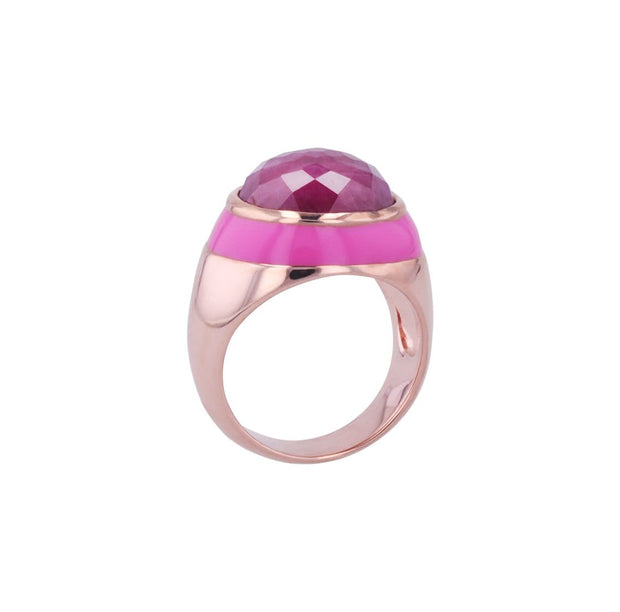 Adore Adorn Ring Rouge Enamel Ring with Cabochon Opaque Ruby in Rose Gold