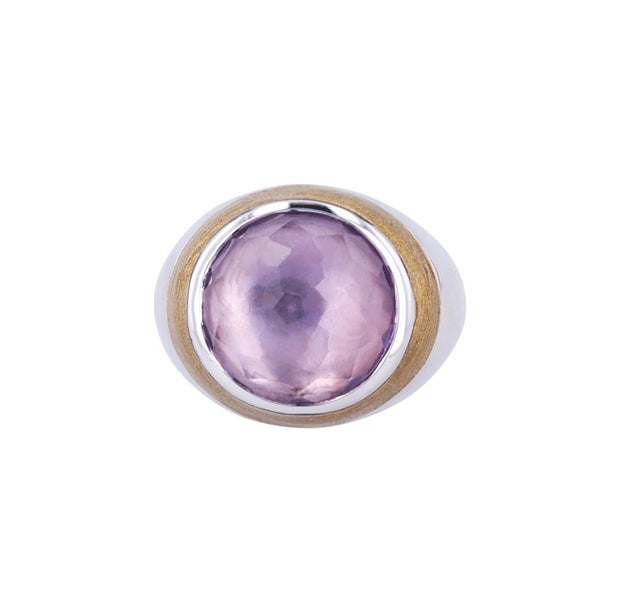 Adore Adorn Ring Thank You Enamel Ring with Cabochon Amethyst in White Rhodium