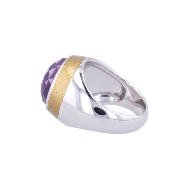 Adore Adorn Ring Thank You Enamel Ring with Cabochon Amethyst in White Rhodium