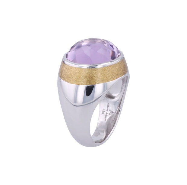 Adore Adorn Ring Thank You Enamel Ring with Cabochon Amethyst in White Rhodium