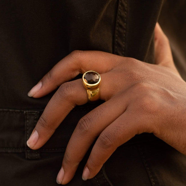 Adore Adorn Ring Visionary Domed Ring with Smokey Quartz in Gold